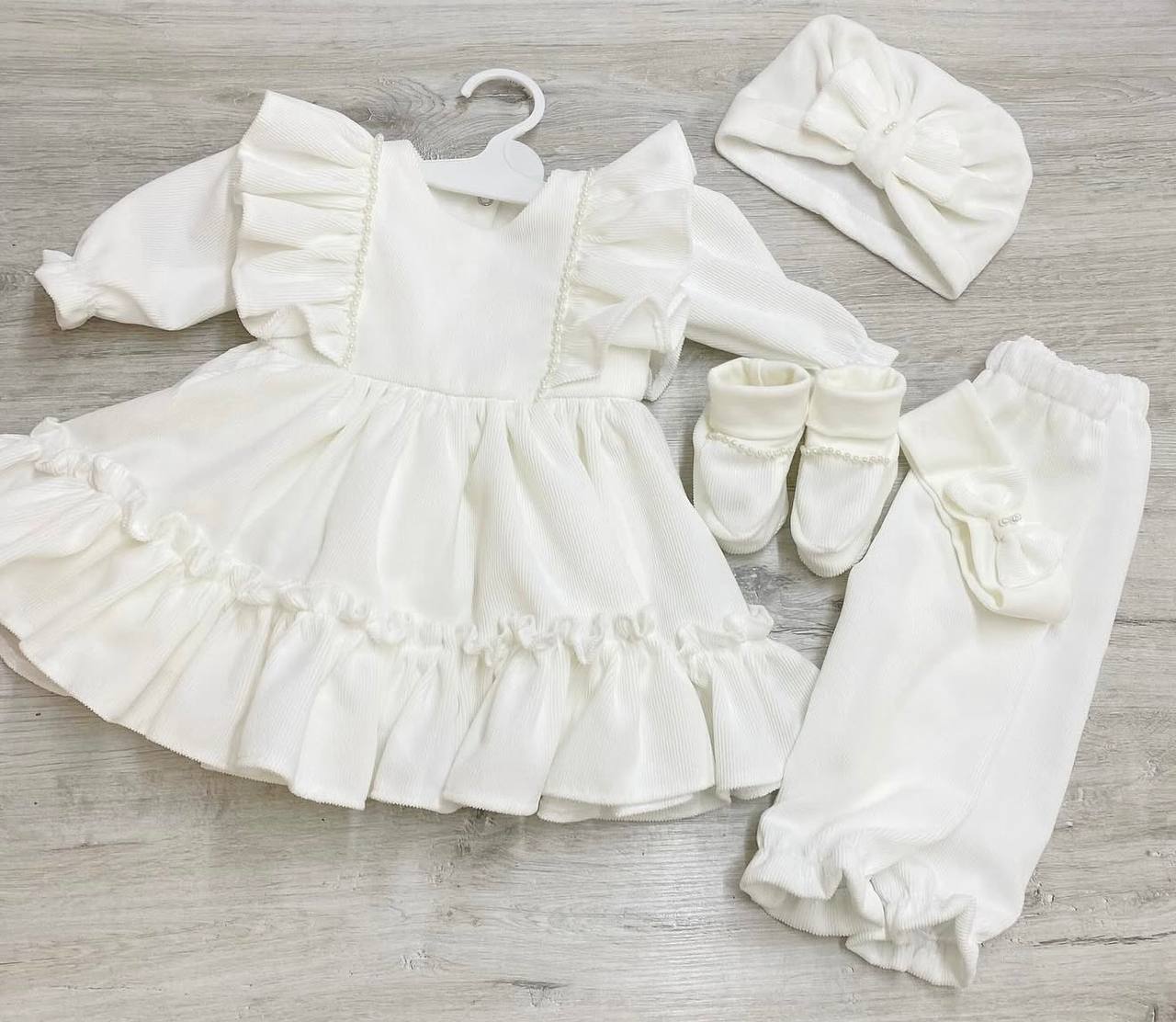 Luxury Baby Girl Christening Outfit Set – Ruffle Dress & Headwrap - Size 68 EU (3-6 months)