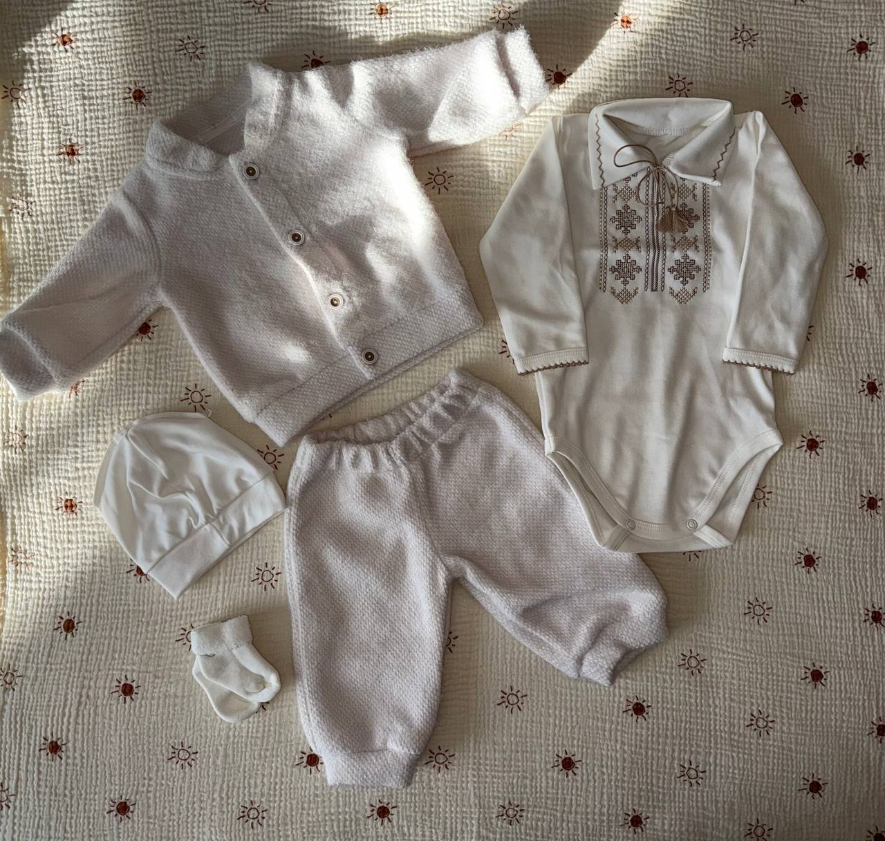 Luxury White Baby Christening Set with Embroidered Bodysuit - Size 68 EU (3-6months)