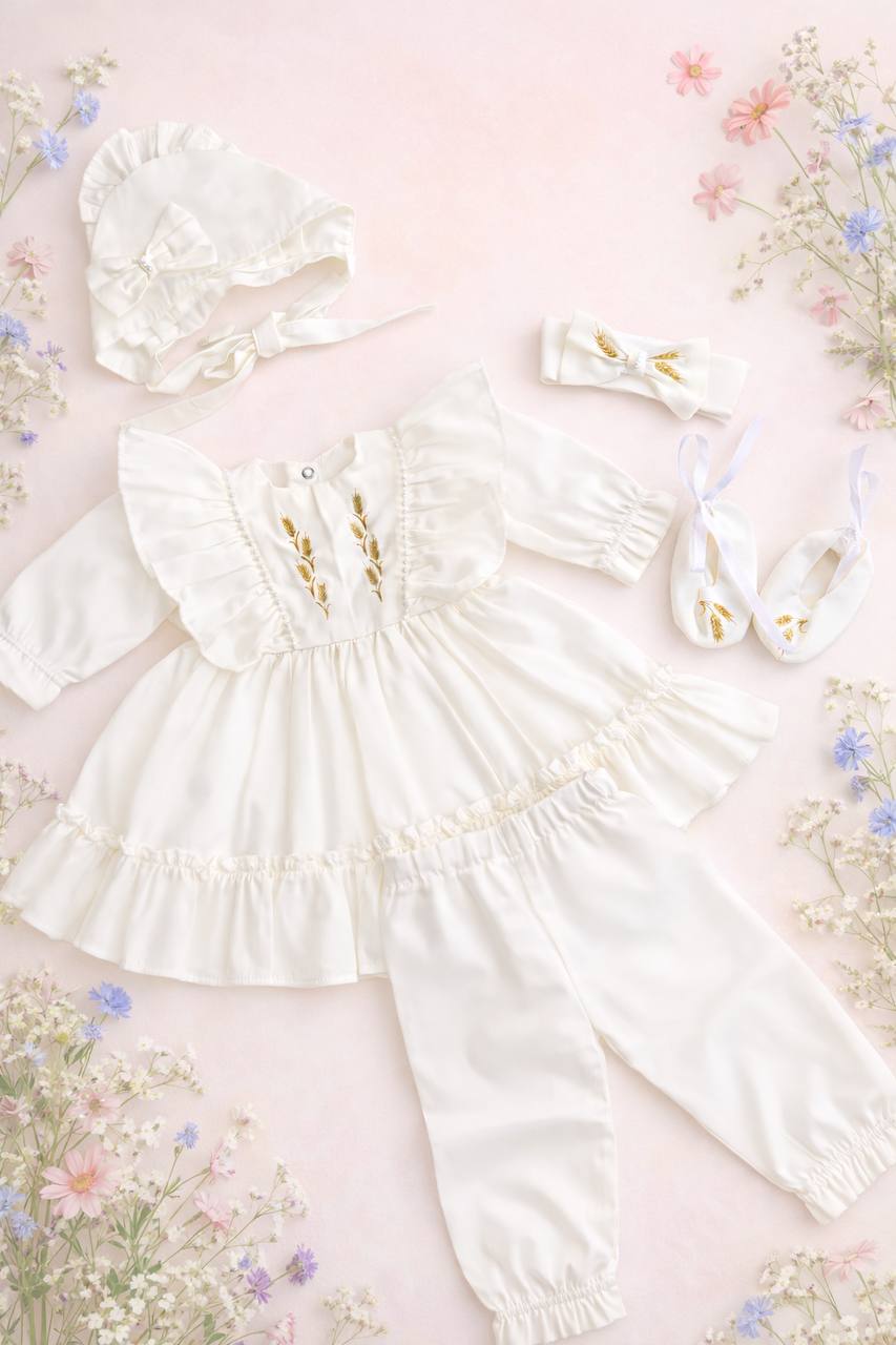 Luxury Baby Girl Christening Outfit Set – Embroidered Dress & Bonnet - Size 68 EU (3-6 months)
