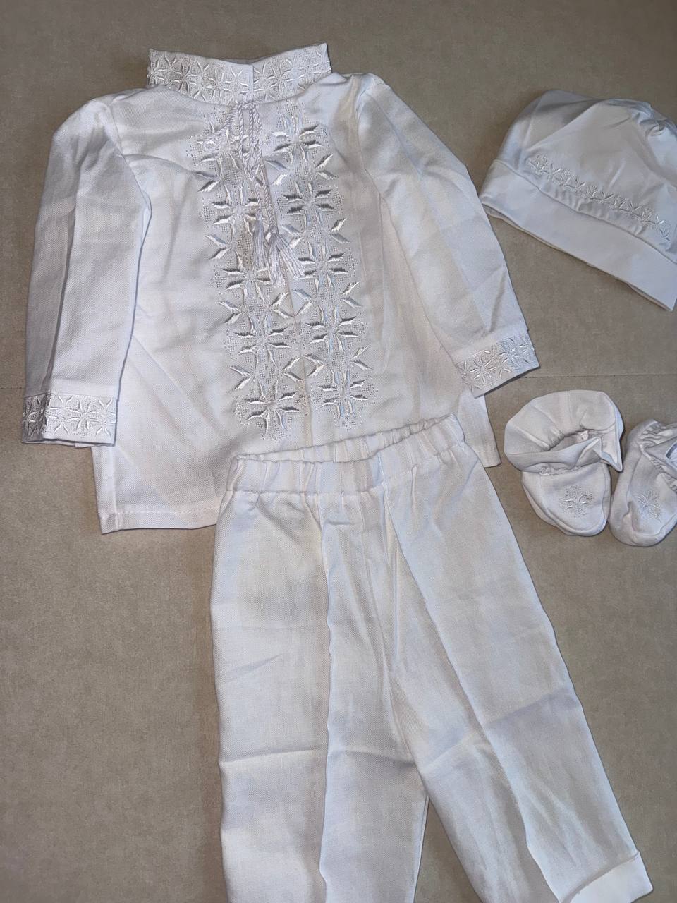 Luxury White Baby Christening Set with Traditional Embroidery - Size 74 EU (6-9months)