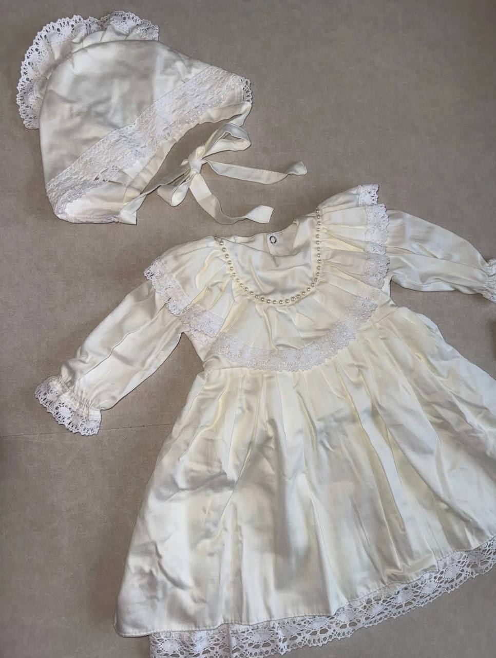Vintage Ivory Baby Christening Dress Set with Lace Details - Size 68 EU (3-6months)
