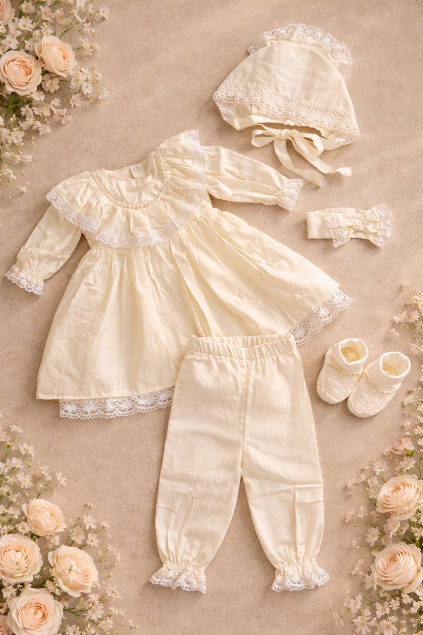 Vintage Ivory Baby Christening Dress Set with Lace Details - Size 68 EU (3-6months)