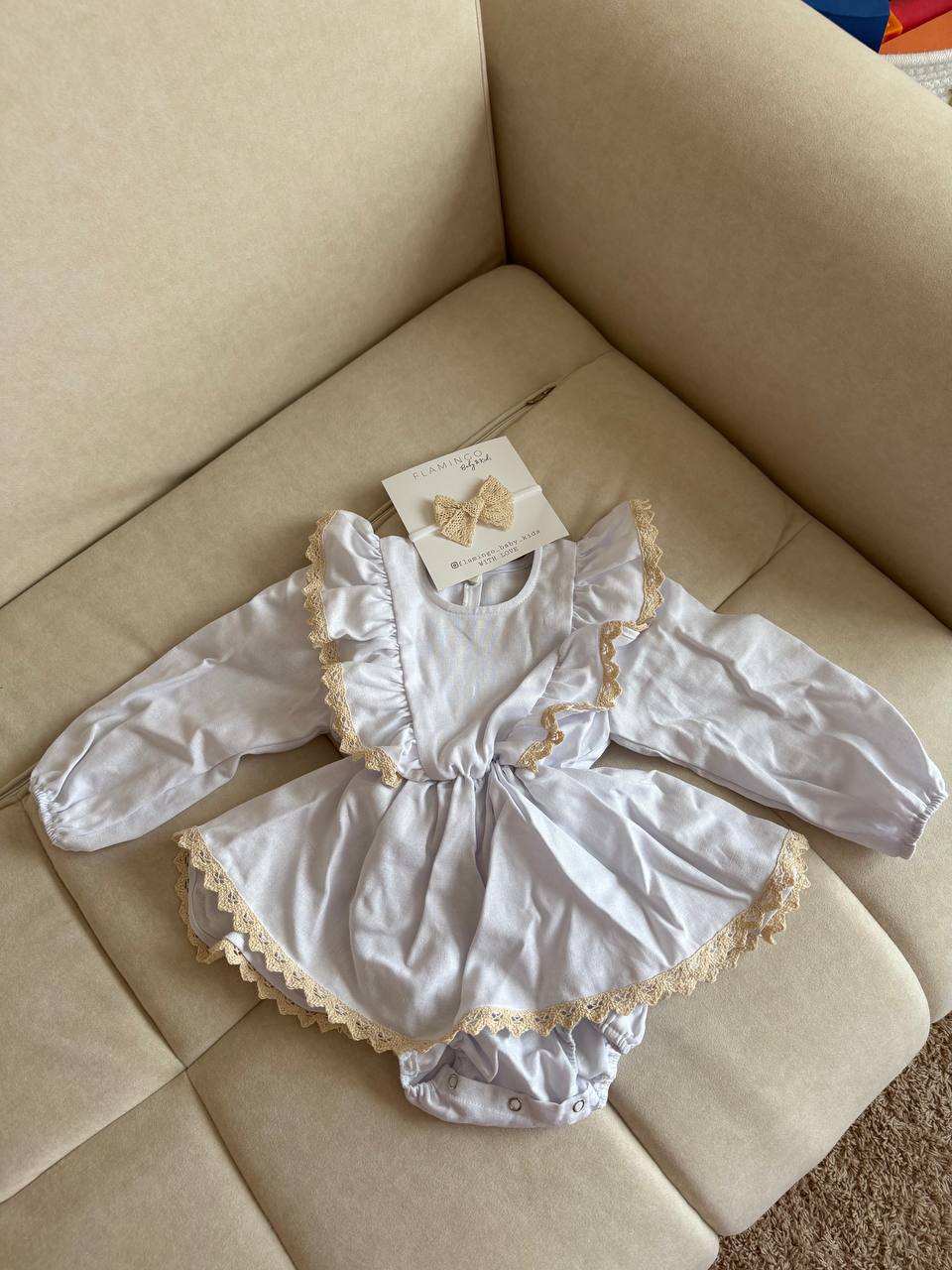 Boutique White Baby Girl Dress with Ruffle & Lace Trim - Size 92 EU (US 2T)