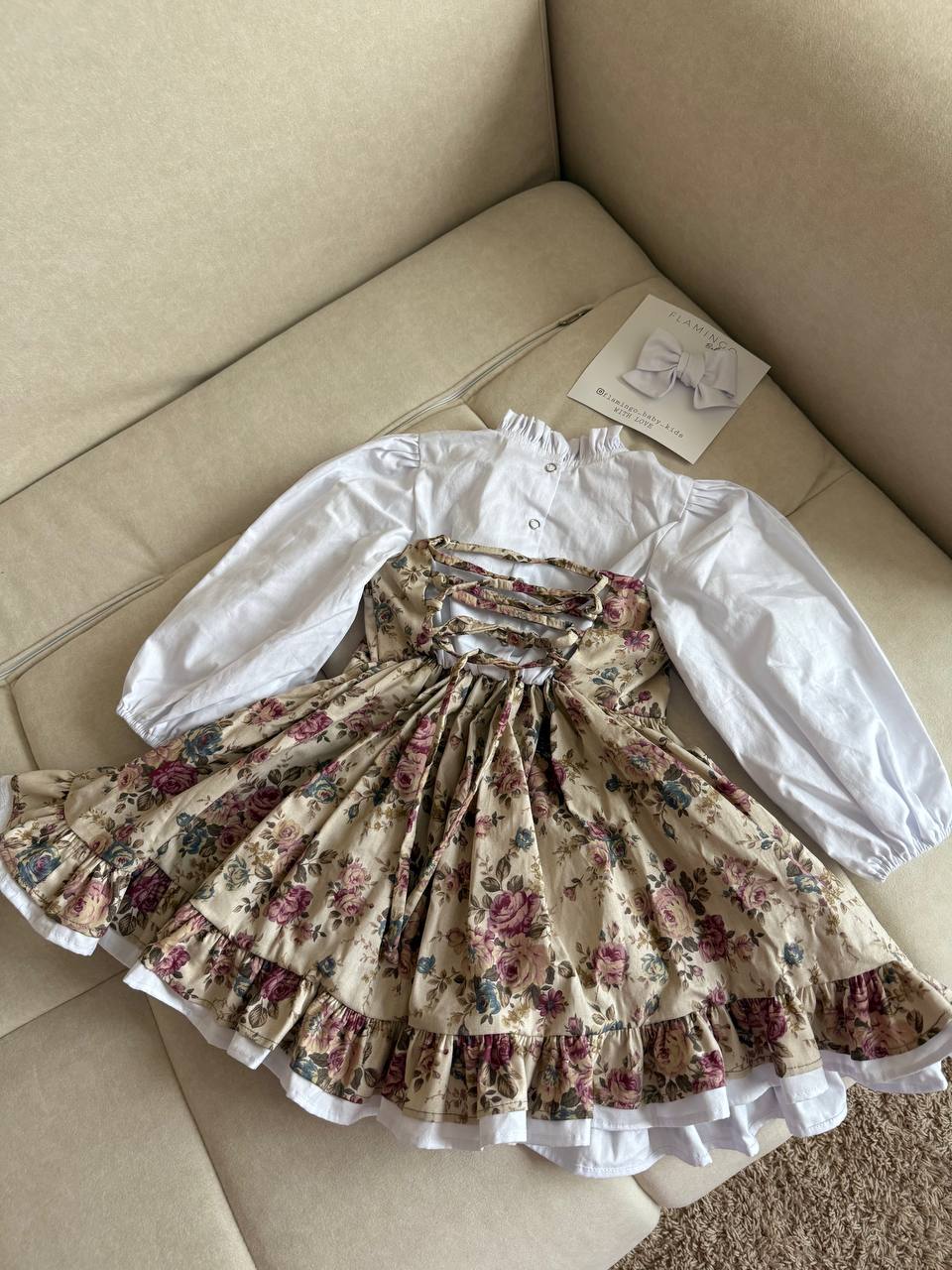 Vintage Floral Baby Girl Dress with Blouse – Special Occasion Outfit - Size 92 EU (US 2T)