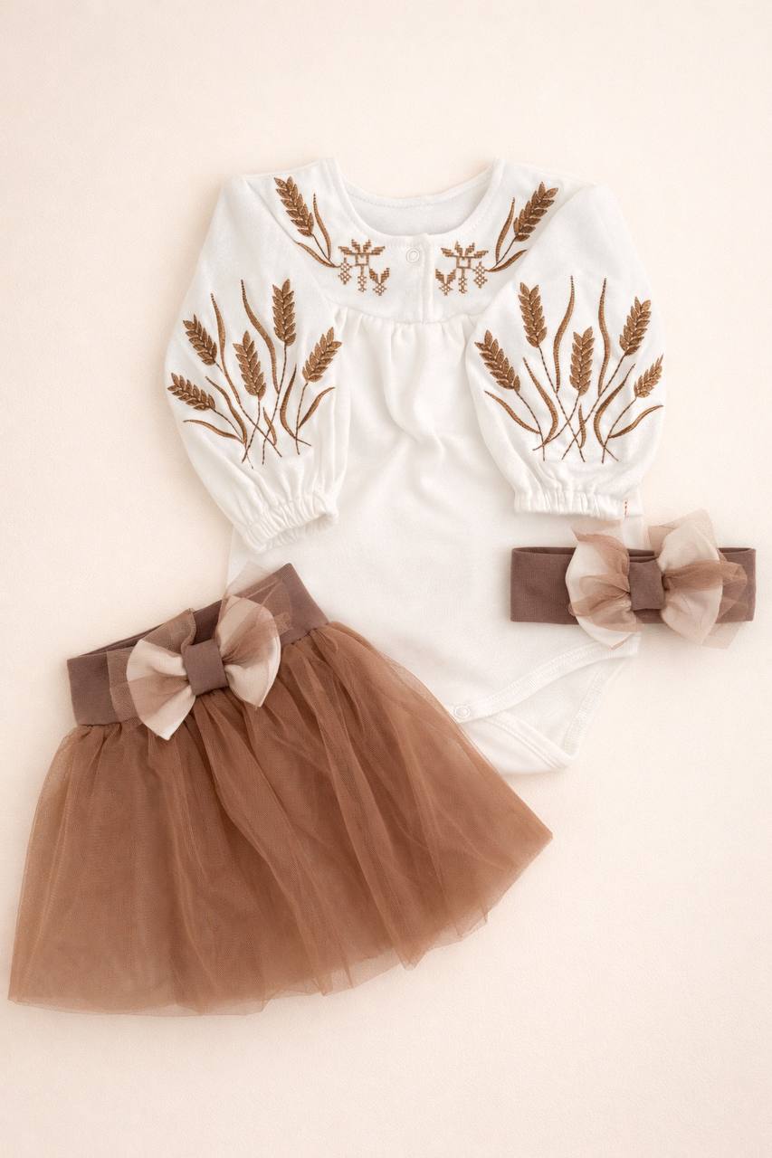Baby Girl Fall Outfit Set – Embroidered Bodysuit & Tulle Skirt - Size 74 EU (6-9 months)