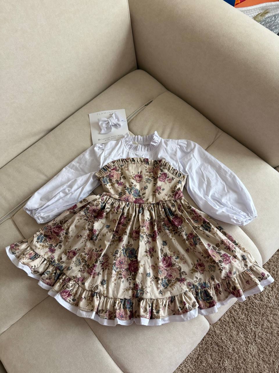 Vintage Floral Baby Girl Dress with Blouse – Special Occasion Outfit - Size 92 EU (US 2T)