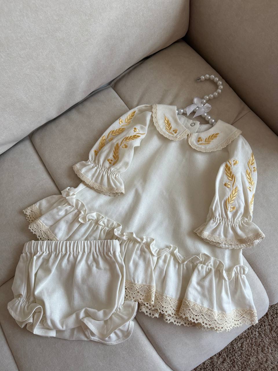 Baby Girl Classic Dress Set – Wheat Embroidery - Size 68 EU ( 3-6 months)
