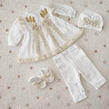 Luxury Baby Christening Outfit Set - Wheat Embroidery - Size 56 EU (newborn)