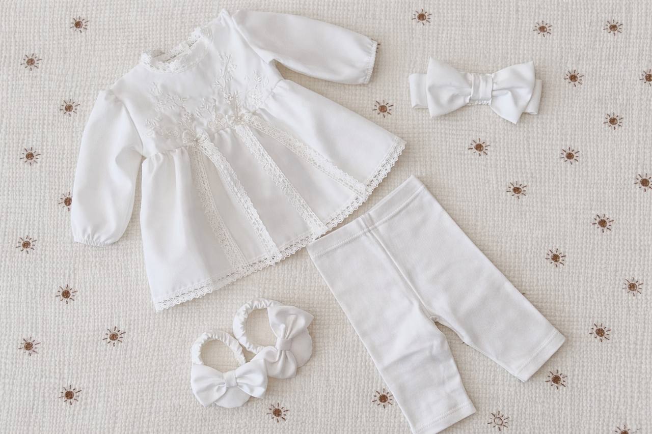 Baby Girl Christening Set with Lace & Bow - Size 62 EU (0-3 months)