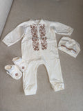 Baby Ukrainian Embroidered Set – Romper, Hat & Booties - Size 74 EU (6-9 months)