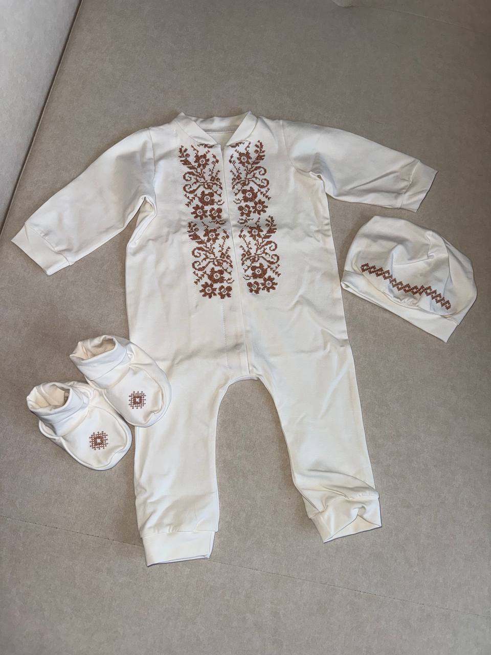 Baby Ukrainian Embroidered Set – Romper, Hat & Booties - Size 74 EU (6-9 months)